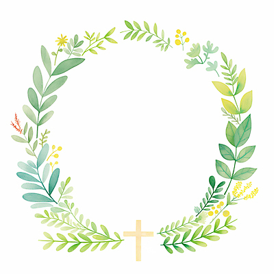 JPG 기독교 십자가 잎 일러스트 수채화 사람없음 봄 원형프레임 카피스페이스 국내일러스트 AI일러스트 AI콘텐츠 식물 계절 종교 프레임 공백 원형 파일형식