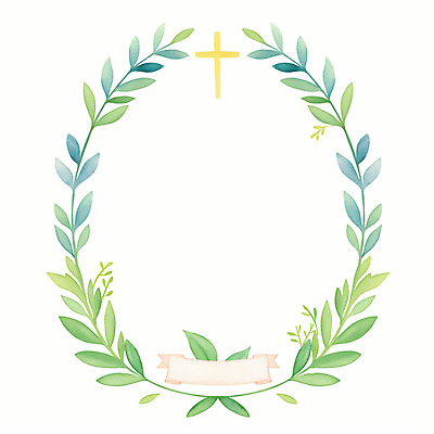 JPG 리본 기독교 십자가 잎 일러스트 수채화 사람없음 봄 원형프레임 카피스페이스 국내일러스트 AI일러스트 AI콘텐츠 식물 계절 종교 프레임 공백 원형 파일형식
