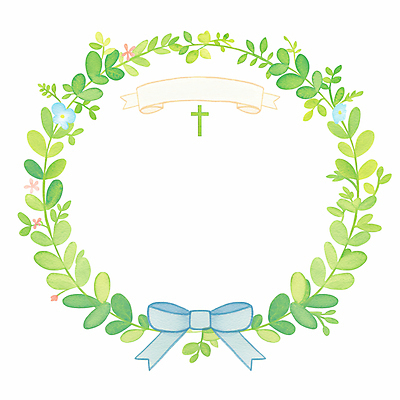 JPG 리본 기독교 십자가 잎 일러스트 수채화 사람없음 봄 원형프레임 카피스페이스 국내일러스트 AI일러스트 AI콘텐츠 식물 계절 종교 프레임 공백 원형 파일형식