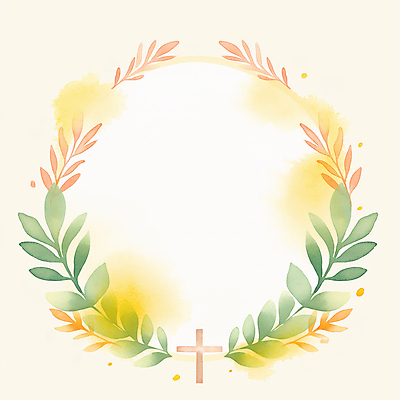 JPG 기독교 십자가 잎 일러스트 수채화 사람없음 봄 원형프레임 카피스페이스 국내일러스트 AI일러스트 AI콘텐츠 식물 계절 종교 프레임 공백 원형 파일형식