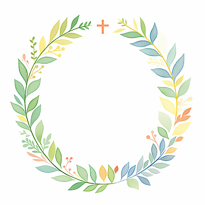 JPG 기독교 십자가 잎 일러스트 수채화 사람없음 봄 원형프레임 카피스페이스 국내일러스트 AI일러스트 AI콘텐츠 식물 계절 종교 프레임 공백 원형 파일형식