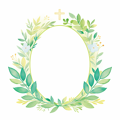 JPG 꽃 기독교 십자가 잎 일러스트 수채화 사람없음 봄 원형프레임 카피스페이스 국내일러스트 AI일러스트 AI콘텐츠 식물 계절 종교 프레임 공백 원형 파일형식