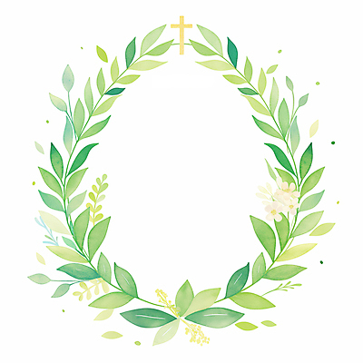 JPG 꽃 기독교 십자가 잎 일러스트 수채화 사람없음 봄 원형프레임 카피스페이스 국내일러스트 AI일러스트 AI콘텐츠 식물 계절 종교 프레임 공백 원형 파일형식