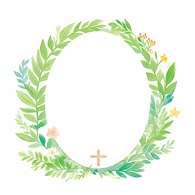 JPG 꽃 기독교 십자가 잎 일러스트 수채화 사람없음 봄 원형프레임 카피스페이스 국내일러스트 AI일러스트 AI콘텐츠 식물 계절 종교 프레임 공백 원형 파일형식