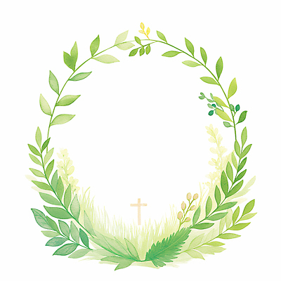 JPG 기독교 십자가 잎 일러스트 수채화 사람없음 봄 원형프레임 카피스페이스 국내일러스트 AI일러스트 AI콘텐츠 식물 계절 종교 프레임 공백 원형 파일형식