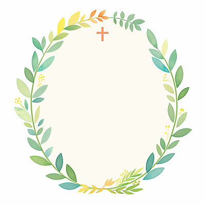 JPG 기독교 십자가 잎 일러스트 수채화 사람없음 봄 원형프레임 카피스페이스 국내일러스트 AI일러스트 AI콘텐츠 식물 계절 종교 프레임 공백 원형 파일형식