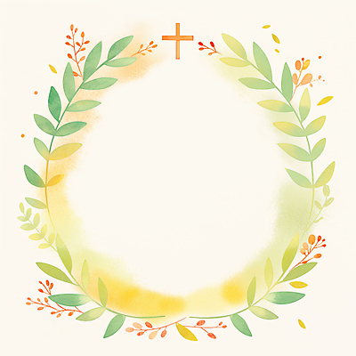 JPG 기독교 십자가 잎 일러스트 수채화 사람없음 봄 원형프레임 카피스페이스 국내일러스트 AI일러스트 AI콘텐츠 식물 계절 종교 프레임 공백 원형 파일형식