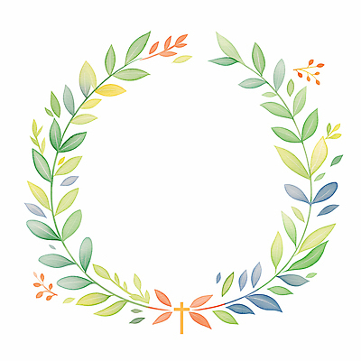 JPG 기독교 십자가 잎 일러스트 수채화 사람없음 봄 원형프레임 카피스페이스 국내일러스트 AI일러스트 AI콘텐츠 식물 계절 종교 프레임 공백 원형 파일형식