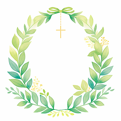 JPG 기독교 십자가 잎 일러스트 수채화 사람없음 봄 원형프레임 카피스페이스 국내일러스트 AI일러스트 AI콘텐츠 식물 계절 종교 프레임 공백 원형 파일형식
