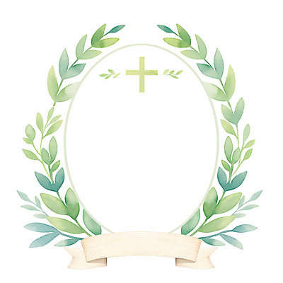JPG 리본 기독교 십자가 잎 일러스트 수채화 사람없음 봄 원형프레임 카피스페이스 국내일러스트 AI일러스트 AI콘텐츠 식물 계절 종교 프레임 공백 원형 파일형식