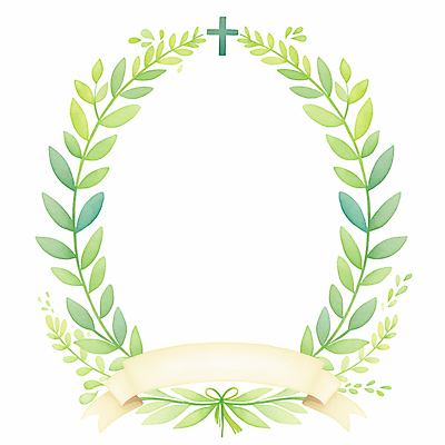 JPG 리본 기독교 십자가 잎 일러스트 수채화 사람없음 봄 원형프레임 카피스페이스 국내일러스트 AI일러스트 AI콘텐츠 식물 계절 종교 프레임 공백 원형 파일형식