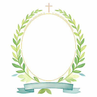 JPG 리본 기독교 십자가 잎 일러스트 수채화 사람없음 봄 원형프레임 카피스페이스 국내일러스트 AI일러스트 AI콘텐츠 식물 계절 종교 프레임 공백 원형 파일형식