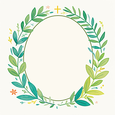 JPG 기독교 십자가 잎 일러스트 수채화 사람없음 봄 원형프레임 카피스페이스 국내일러스트 AI일러스트 AI콘텐츠 식물 계절 종교 프레임 공백 원형 파일형식