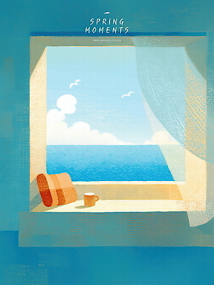 PSD 구름 바다 하늘색 일러스트 갈매기 하늘 밝음 사람없음 고요 봄풍경 머그컵 커튼 시원함 창가 휴양지 수평선 국내일러스트 오일파스텔 자연요소 창문 조류 미술 풍경 컵 파란색 봄 장소 파일형식