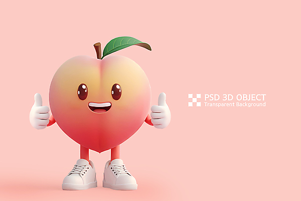 PSD 편집이미지 분홍색 운동화 나뭇잎 3D캐릭터 미소 사람없음 3D 귀여움 복숭아 과일캐릭터 따봉 복숭아캐릭터 편집3D 캐릭터 컬러 신발 컨셉 잎 과일 표정 최고 디지털합성 파일형식