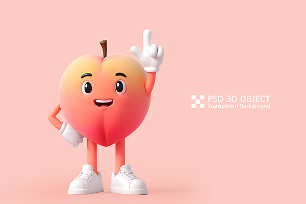 PSD 편집이미지 분홍색 허리손 손가락 3D캐릭터 미소 사람없음 3D 귀여움 가리킴 복숭아 과일캐릭터 복숭아캐릭터 편집3D 캐릭터 손 컬러 포즈 컨셉 과일 표정 손짓 디지털합성 파일형식
