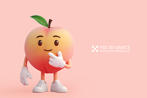 PSD 편집이미지 분홍색 운동화 나뭇잎 3D캐릭터 미소 사람없음 3D 귀여움 고민 복숭아 과일캐릭터 복숭아캐릭터 편집3D 캐릭터 감정 컬러 신발 컨셉 잎 과일 표정 디지털합성 파일형식