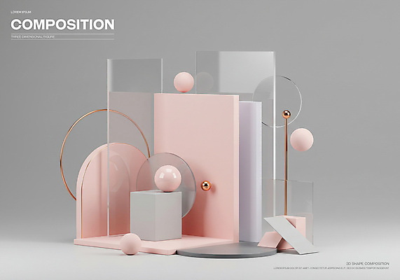 PSD 편집이미지 포스터 분홍색 추상 미래 사람없음 3D 금속 공간 원형 투명 구슬 모던 육면체 창의력 편집3D 도형 컬러 컨셉 무늬 재질 디지털합성 파일형식