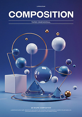 PSD 편집이미지 포스터 추상 미래 사람없음 3D 금속 공간 원형 투명 구슬 모던 육면체 원뿔 창의력 편집3D 도형 컨셉 무늬 재질 디지털합성 파일형식