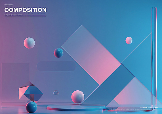 PSD 편집이미지 포스터 추상 미래 사람없음 파란색 3D 금속 보라색 공간 원형 투명 구슬 모던 그라데이션 창의력 편집3D 도형 컬러 컨셉 무늬 재질 디지털합성 파일형식