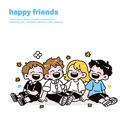 전신 여자 남자 꽃 행복 어린이 일러스트 대화 미소 웃음 앉기 소녀 소년 여러명 친구 손짚기 어린이만 일러캐릭터 AI파일 식물 캐릭터 감정 다수 관계 모션 표정 말하기 사람 손짓 파일형식 벡터