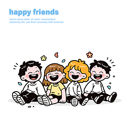 전신 여자 남자 꽃잎 행복 어린이 일러스트 대화 미소 웃음 앉기 소녀 소년 여러명 친구 손짚기 어린이만 일러캐릭터 AI파일 캐릭터 꽃 감정 다수 관계 모션 표정 말하기 사람 손짓 파일형식 벡터