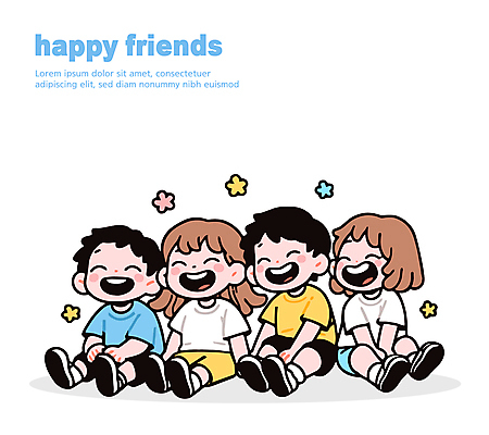 전신 여자 남자 꽃 행복 어린이 일러스트 대화 미소 웃음 앉기 소녀 소년 여러명 친구 어린이만 일러캐릭터 AI파일 식물 캐릭터 감정 다수 관계 모션 표정 말하기 사람 파일형식 벡터