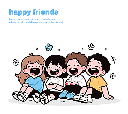 전신 여자 남자 꽃 행복 어린이 일러스트 대화 미소 웃음 앉기 소녀 소년 여러명 친구 웅크림 손짚기 어린이만 일러캐릭터 AI파일 식물 캐릭터 감정 다수 관계 모션 표정 말하기 사람 손짓 파일형식 벡터