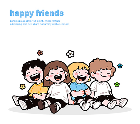 전신 여자 남자 꽃 행복 어린이 일러스트 대화 미소 웃음 앉기 소녀 소년 여러명 친구 손짚기 어린이만 일러캐릭터 AI파일 식물 캐릭터 감정 다수 관계 모션 표정 말하기 사람 손짓 파일형식 벡터