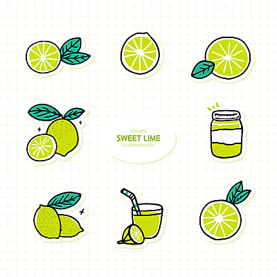 열매 스티커 잎 일러스트 단면 잔 사람없음 연두색 세트 병 잼 라임 상큼 라임주스 엘리먼트 국내일러스트 AI파일 식물 식기 과일 초록색 소스_음식 과일주스 파일형식 벡터