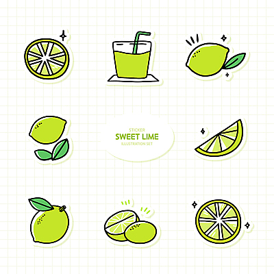 열매 스티커 잎 일러스트 단면 잔 사람없음 연두색 반짝임 세트 라임 상큼 라임주스 엘리먼트 국내일러스트 AI파일 식물 식기 과일 모션 초록색 과일주스 파일형식 벡터