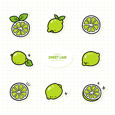 열매 스티커 잎 일러스트 단면 사람없음 연두색 반짝임 세트 라임 상큼 엘리먼트 국내일러스트 AI파일 식물 과일 모션 초록색 파일형식 벡터