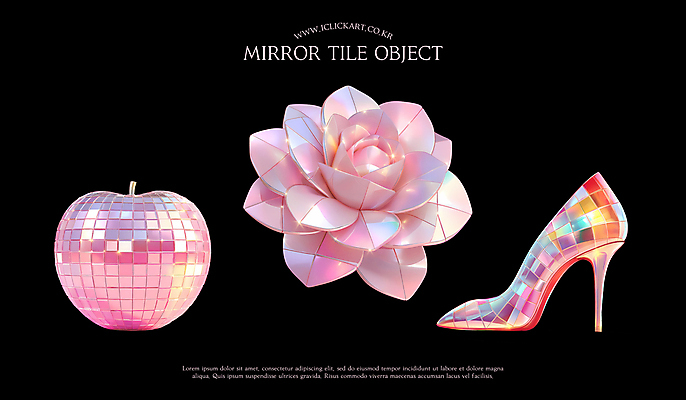 PSD 편집이미지 분홍색 사람없음 반짝임 장미 3D 하이힐 사과 타일 오브젝트 광택 타일모양 편집3D 모양 꽃 구두 컬러 과일 모션 여성화 디지털합성 파일형식