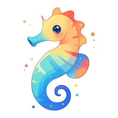 PSD 캐릭터 한마리 하늘색 일러스트 사람없음 반짝임 귀여움 주황색 그라데이션 해마 일러캐릭터 1 컬러 컨셉 모션 파란색 바다동물 파일형식