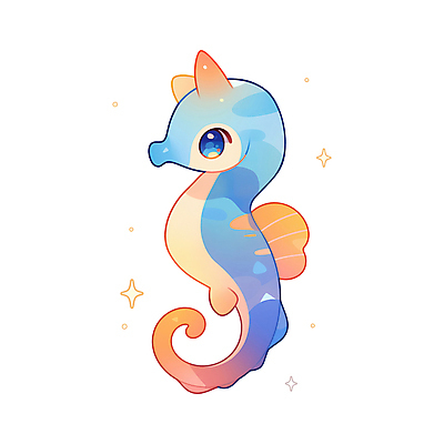 PSD 캐릭터 한마리 하늘색 일러스트 사람없음 반짝임 귀여움 주황색 그라데이션 해마 일러캐릭터 1 컬러 컨셉 모션 파란색 바다동물 파일형식