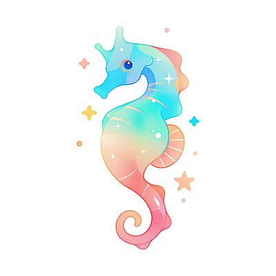 PSD 캐릭터 한마리 분홍색 하늘색 일러스트 사람없음 반짝임 귀여움 그라데이션 해마 일러캐릭터 1 컬러 컨셉 모션 파란색 바다동물 파일형식