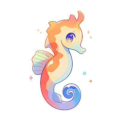 PSD 캐릭터 한마리 일러스트 사람없음 반짝임 귀여움 주황색 해마 일러캐릭터 1 컬러 컨셉 모션 바다동물 파일형식