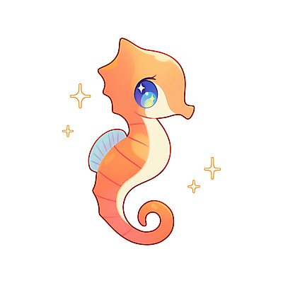 PSD 캐릭터 한마리 일러스트 사람없음 반짝임 귀여움 주황색 해마 일러캐릭터 1 컬러 컨셉 모션 바다동물 파일형식