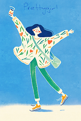 전신 PSD 여자 하늘색 일러스트 한명 서기 미소 들기 성인 여름 손들기 크로스백 다리들기 테이크아웃컵 성인여자한명만 국내일러스트 1 계절 가방 모션 표정 사람 컵 파란색 여자한명만 성인여자만 파일형식