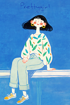 전신 PSD 여자 하늘색 일러스트 한명 미소 앉기 성인 여름 손짚기 성인여자한명만 국내일러스트 1 계절 모션 표정 사람 손짓 파란색 여자한명만 성인여자만 파일형식