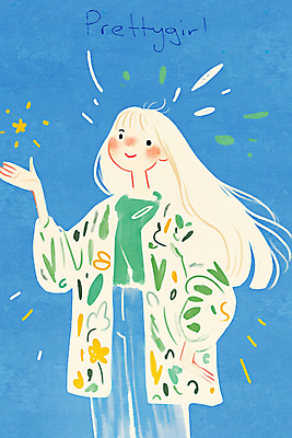 PSD 여자 허리손 하늘색 일러스트 청소년 한명 미소 상반신 여름 주머니손 십대여자한명만 국내일러스트 1 계절 포즈 모션 표정 사람 파란색 여자한명만 십대여자만 파일형식