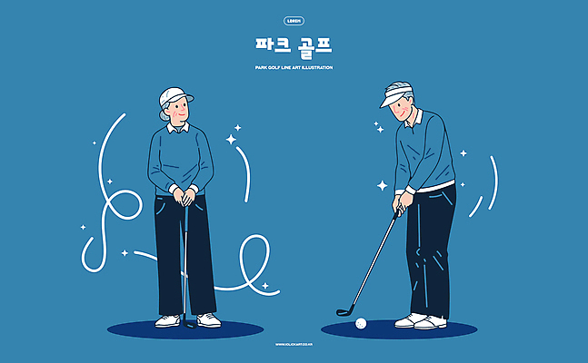 전신 여자 노년 남자 일러스트 골프공 서기 들기 두명 반짝임 골프채 남색 골프웨어 캡모자 노인만 파크골프 골프캐릭터 일러캐릭터 AI파일 캐릭터 모자_잡화 옷 컬러 골프 공 모션 골프용품 사람 성인 성인만 파일형식 벡터