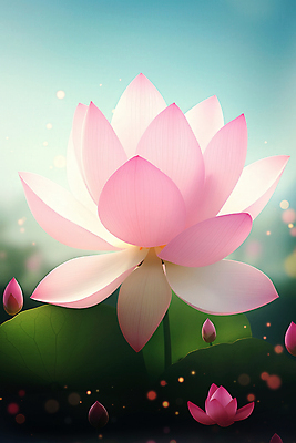 JPG 편집이미지 분홍색 연꽃 사람없음 빛 평화 연잎 꽃봉오리 보케 청록색 이미지편집 편집실사 AI컴퓨터그래픽 AI콘텐츠 꽃 컬러 컨셉 잎 CG 파일형식