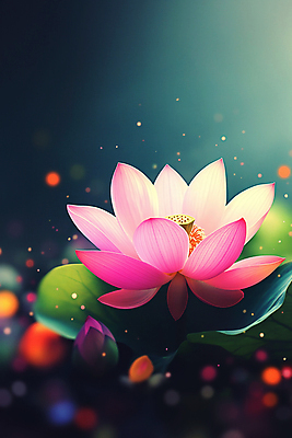 JPG 편집이미지 분홍색 연꽃 사람없음 빛 평화 연잎 꽃봉오리 보케 청록색 이미지편집 편집실사 AI컴퓨터그래픽 AI콘텐츠 꽃 컬러 컨셉 잎 CG 파일형식