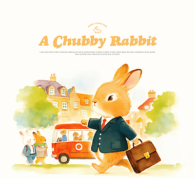 PSD 나무 서류가방 일러스트 수채화 버스 의인화 들기 사람없음 건물 걷기 귀여움 직장인 포근함 토끼캐릭터 국내일러스트 식물 직업 건축물 육상교통 동물캐릭터 컨셉 가방 모션 대중교통 토끼 감각 파일형식