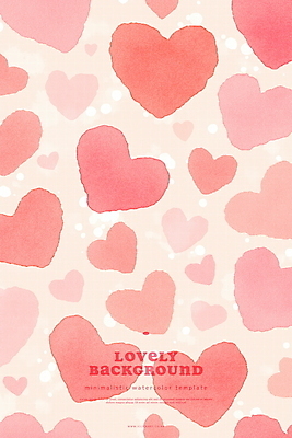 PSD 분홍색 패턴 일러스트 수채화 사람없음 귀여움 하트백그라운드 국내일러스트 컬러 백그라운드 컨셉 무늬 하트 파일형식