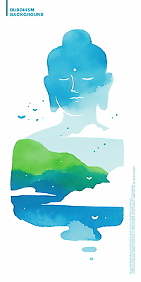 PSD 구름 물결 일러스트 조류 수채화 사람없음 초록색 파란색 평화 부처 국내일러스트 자연요소 동물 컬러 컨셉 불교 파일형식