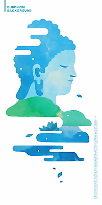 PSD 물결 일러스트 수채화 연꽃 사람없음 파란색 평화 웨이브 부처 국내일러스트 꽃 컬러 컨셉 불교 파일형식