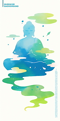 PSD 물결 일러스트 수채화 사람없음 초록색 파란색 평화 웨이브 부처 국내일러스트 컬러 컨셉 불교 파일형식