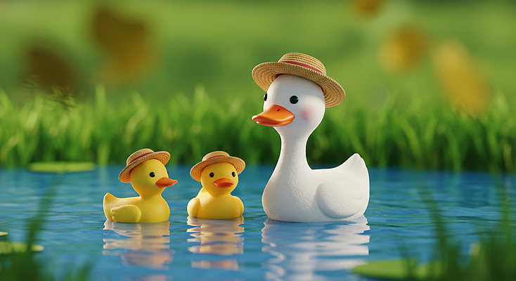 JPG 편집이미지 오리 사람없음 귀여움 수영 연못 풀잎 동물가족 봄소풍 오리새끼 챙모자 편집실사 AI컴퓨터그래픽 AI콘텐츠 모자_잡화 새끼 컨셉 잎 가족 조류 소풍 봄 수상스포츠 풀_식물 CG 파일형식